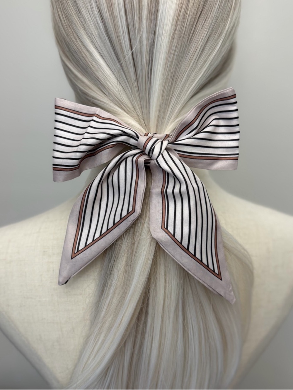 Blush Pink Stripe Skinny Scarf Hair Tie Twilly Neck Scarf Bag Accessory